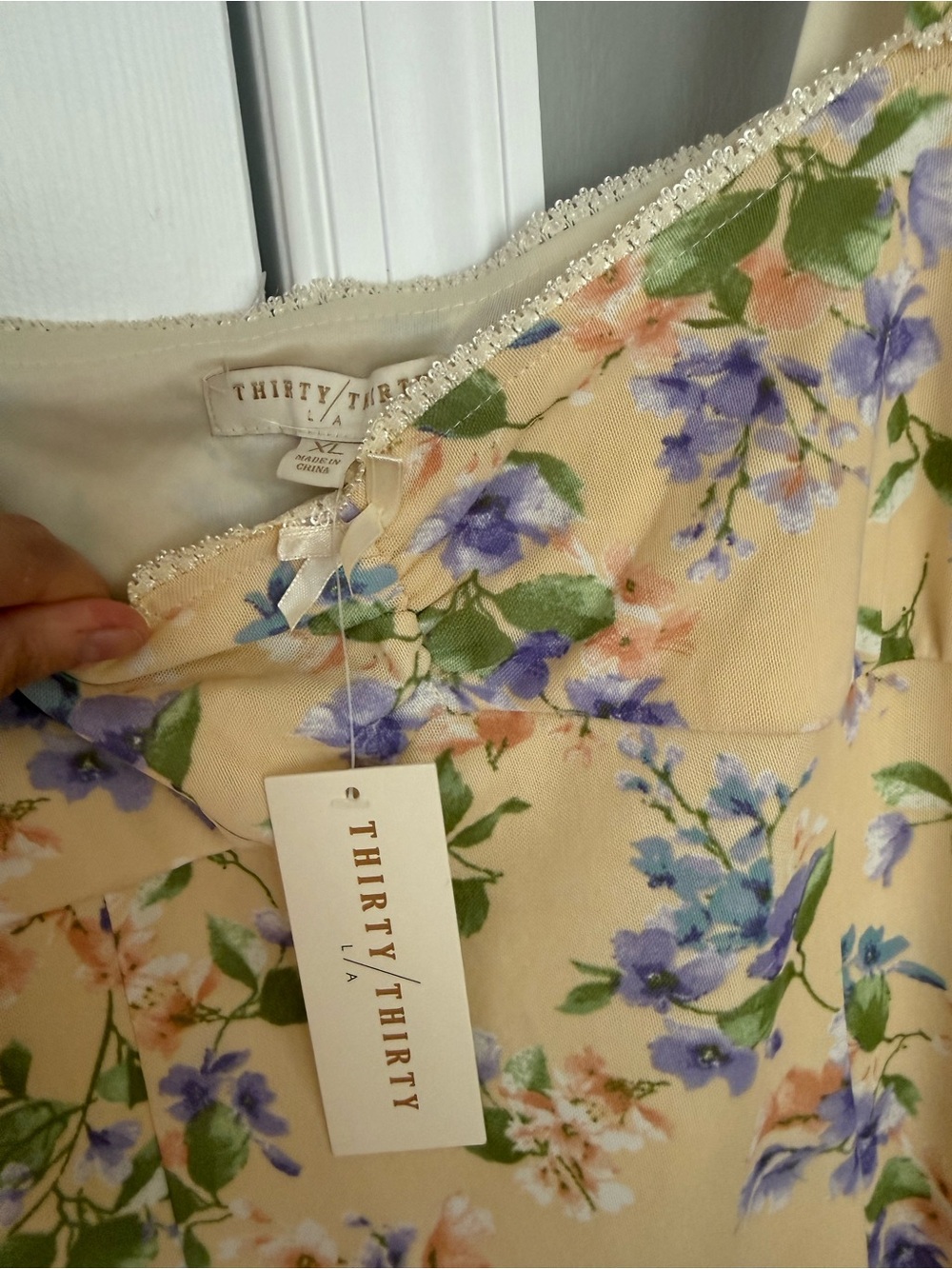 Thirty/Thirty Floral Yellow Summer Dress with Lavender & Green Print - Picture 2 of 3